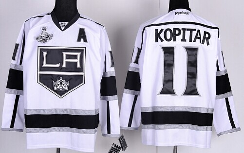 Los Angeles Kings #11 Anze Kopitar 2014 Champions Patch White Jersey