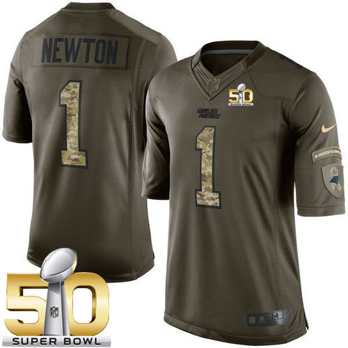 Nike Panthers #1 Cam Newton Green Super Bowl 50 Youth Stitched NFL Limited Salute to Service Jersey