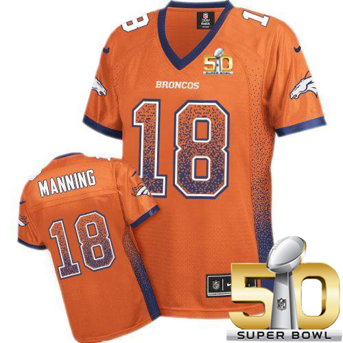 Nike Broncos #18 Peyton Manning Orange Team Color Super Bowl 50 Women's Stitched NFL Elite Drift Fashion Jersey