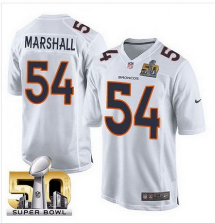 Men's Denver Broncos #54 Brandon Marshall Nike White Super Bowl 50 Game Event Jersey