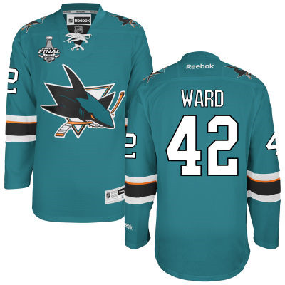 Men's San Jose Sharks #42 Joel Ward Teal Blue 2016 Stanley Cup Home NHL Finals Patch Jersey