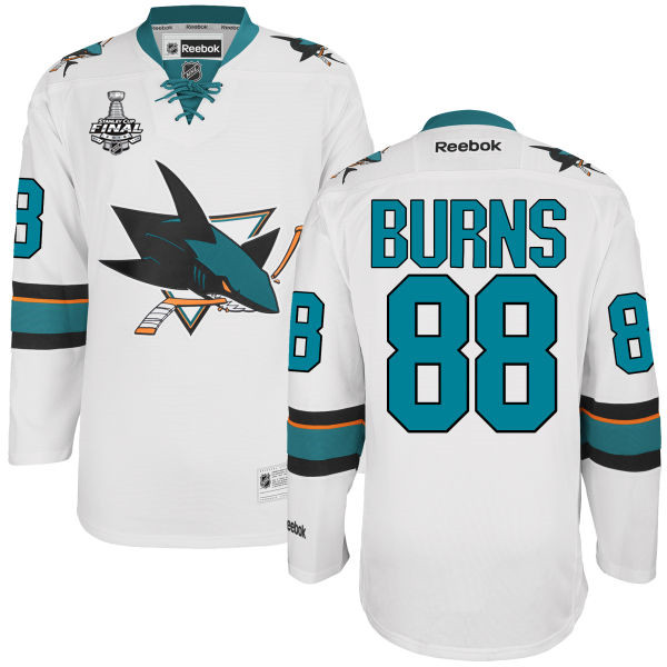 Men's San Jose Sharks #88 Brent Burns White 2016 Stanley Cup Away NHL Finals Patch Jersey