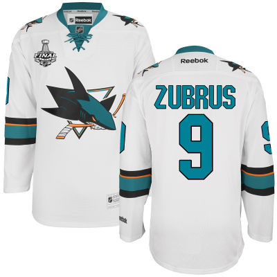 Men's San Jose Sharks #9 Dainius Zubrus White 2016 Stanley Cup Away NHL Finals Patch Jersey