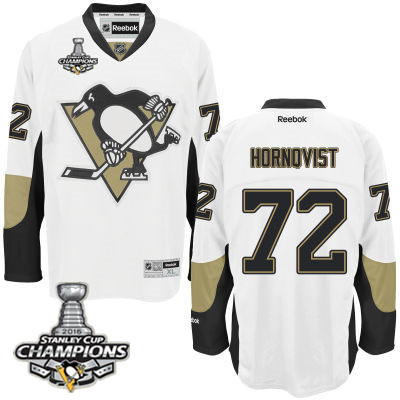 Men's Pittsburgh Penguins #72 Patric Hornqvist White Road Jersey w 2016 Stanley Cup Champions Patch