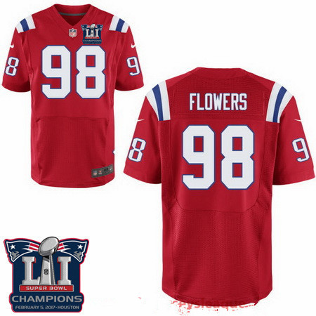 Men's New England Patriots #98 Trey Flowers Red 2017 Super Bowl LI Champions Patch Stitched NFL Nike Elite Jersey