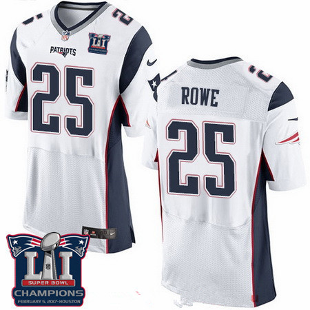 Men's New England Patriots #25 Eric Rowe White 2017 Super Bowl LI Champions Patch Stitched NFL Nike Elite Jersey