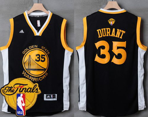 Men's Warriors #35 Kevin Durant Black White 2017 The Finals Patch Stitched NBA Jersey