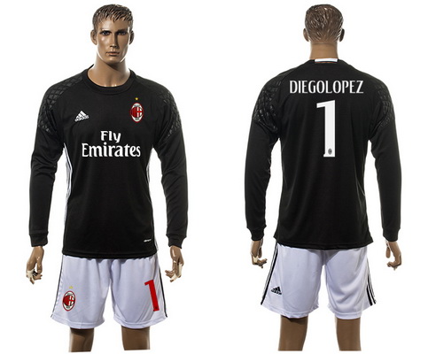 2016-17 AC Milan #1 DIEGOLOPEZ Black Goalkeeper Long Sleeve Soccer Jersey