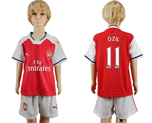 2016-17 Arsenal #11 OZIL Home Soccer Youth Red Shirt Kit