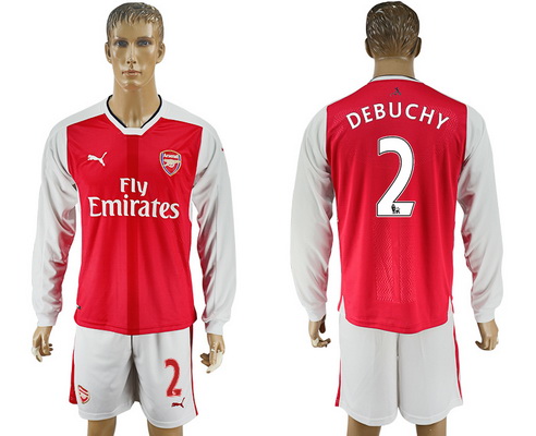 2016-17 Arsenal #2 DEBUCHY Home Soccer Men's Red Long Sleeve Shirt Kit