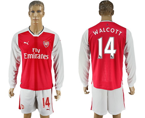 2016-17 Arsenal #14 WALCOTT Home Soccer Men's Red Long Sleeve Shirt Kit