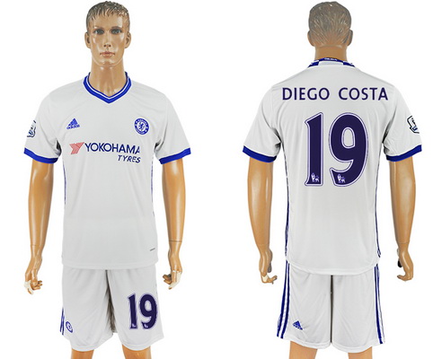 2016-17 Chelsea #19 DIEGO COSTA Third Away Soccer Men's White Shirt Kit