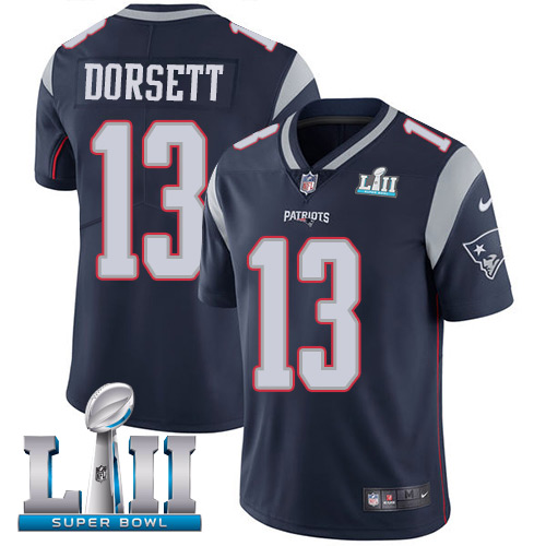 Men's Nike Patriots #13 Phillip Dorsett Navy Blue Team Color Super Bowl LII Stitched NFL Vapor Untouchable Limited Jersey