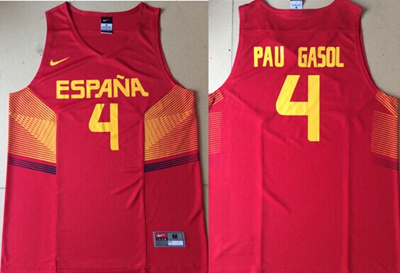 2014 FIBA Team Spain #4 Pau Gasol Revolution 30 Swingman Red Jersey