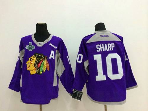 Men's Chicago Blackhawks #10 Patrick Sharp 2015 Stanley Cup 2014 Purple Practice Jersey