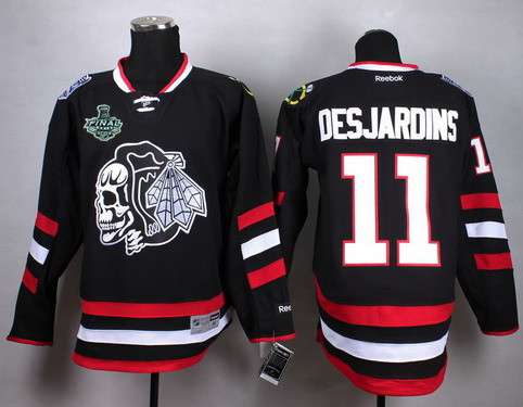 Men's Chicago Blackhawks #11 Andrew Desjardins 2015 Stanley Cup 2014 Stadium Series Black With Black Skulls Jersey