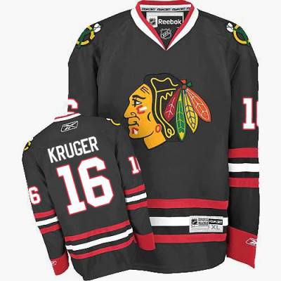 Men's Chicago Blackhawks #16 Marcus Kruger Black Jersey W/2015 Stanley Cup Champion Patch