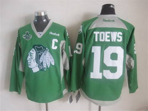 Men's Chicago Blackhawks #19 Jonathan Toews 2015 Stanley Cup 2014 St. Patrick's Day Green Practice Jersey