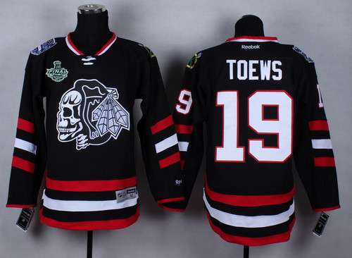 Men's Chicago Blackhawks #19 Jonathan Toews 2015 Stanley Cup 2014 Stadium Series Black With Black Skulls Jersey