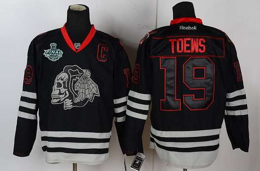 Men's Chicago Blackhawks #19 Jonathan Toews 2015 Stanley Cup Black Ice Skulls Jersey