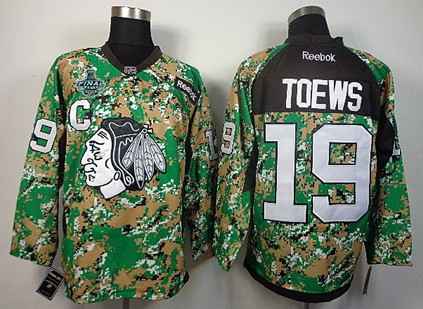 Men's Chicago Blackhawks #19 Jonathan Toews 2015 Stanley Cup Digital Camo Veteran's Day Practice Jersey
