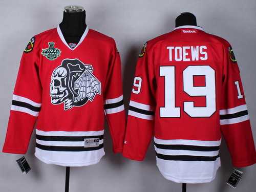 Men's Chicago Blackhawks #19 Jonathan Toews 2015 Stanley Cup Red With Black Skulls Jersey