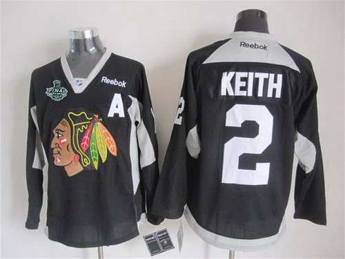 Men's Chicago Blackhawks #2 Duncan Keith 2015 Stanley Cup 2014 Black Practice Jersey