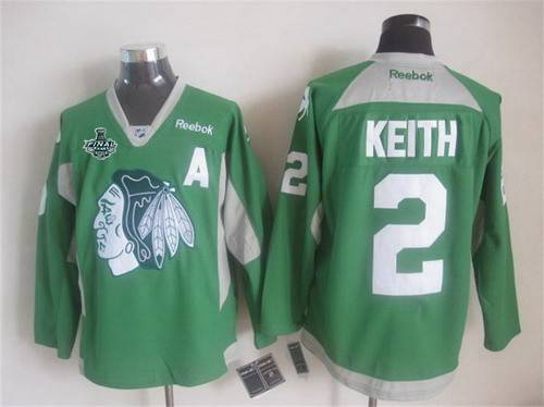 Men's Chicago Blackhawks #2 Duncan Keith 2015 Stanley Cup 2014 St. Patrick's Day Green Practice Jersey