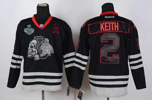 Men's Chicago Blackhawks #2 Duncan Keith 2015 Stanley Cup Black Ice Skulls Jersey