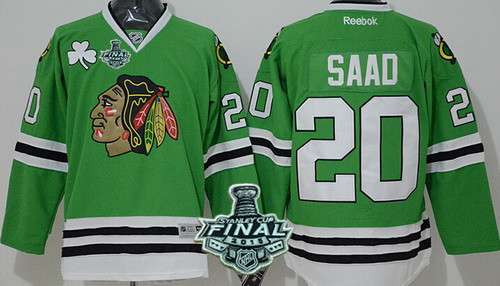 Men's Chicago Blackhawks #20 Brandon Saad 2015 Stanley Cup Green Jersey