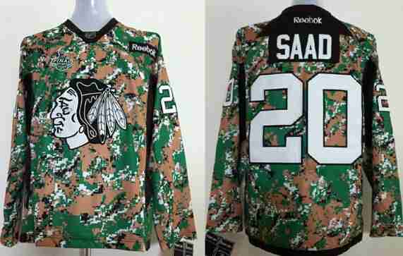 Men's Chicago Blackhawks #20 Brandon Saad 2015 Stanley Cup Digital Camo Veteran's Day Practice Jersey