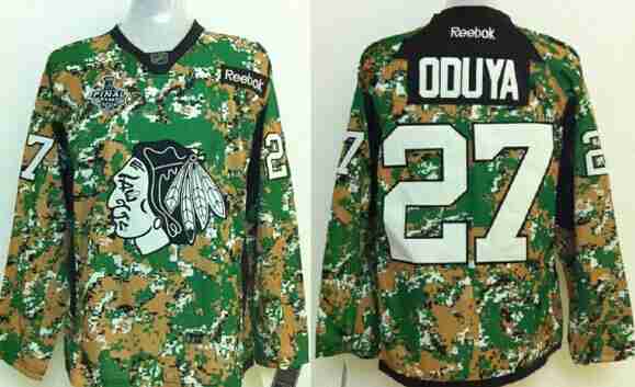 Men's Chicago Blackhawks #27 Johnny Oduya 2015 Stanley Cup Digital Camo Veteran's Day Practice Jersey
