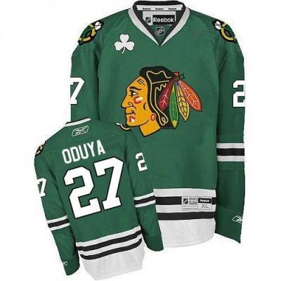 Men's Chicago Blackhawks #27 Johnny Oduya Green Jersey W/2015 Stanley Cup Champion Patch