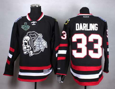 Men's Chicago Blackhawks #33 Scott Darling 2015 Stanley Cup 2014 Stadium Series Black With Black Skulls Jersey