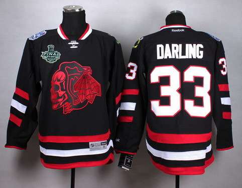 Men's Chicago Blackhawks #33 Scott Darling 2015 Stanley Cup 2014 Stadium Series Black With Red Skulls Jersey
