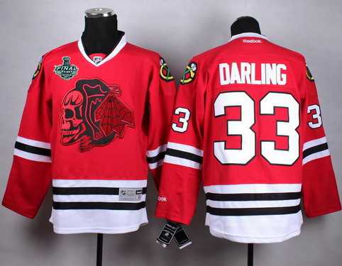Men's Chicago Blackhawks #33 Scott Darling 2015 Stanley Cup Red With Red Skulls Jersey