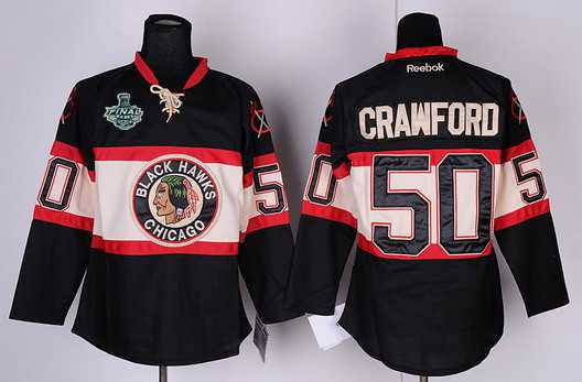 Men's Chicago Blackhawks #50 Corey Crawford 2015 Stanley Cup Black Third Jersey