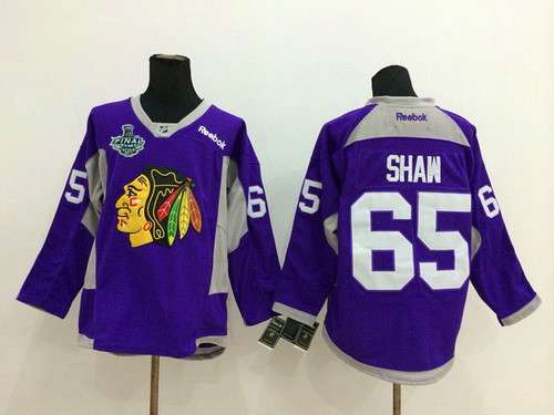 Men's Chicago Blackhawks #65 Andrew Shaw 2015 Stanley Cup 2014 Purple Practice Jersey