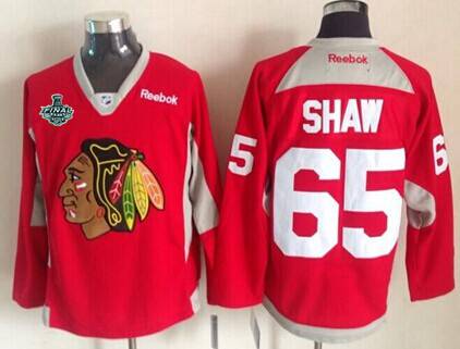 Men's Chicago Blackhawks #65 Andrew Shaw 2015 Stanley Cup 2014 Red Practice Jersey