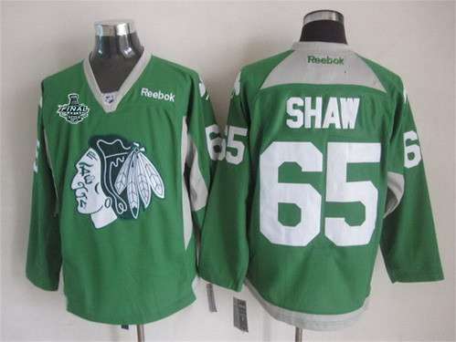 Men's Chicago Blackhawks #65 Andrew Shaw 2015 Stanley Cup 2014 St. Patrick's Day Green Practice Jersey