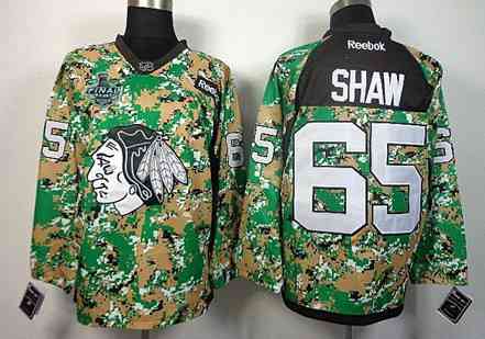 Men's Chicago Blackhawks #65 Andrew Shaw 2015 Stanley Cup Digital Camo Veteran's Day Practice Jersey