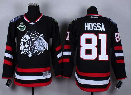 Men's Chicago Blackhawks #81 Marian Hossa 2015 Stanley Cup 2014 Stadium Series Black With Black Skulls Jersey