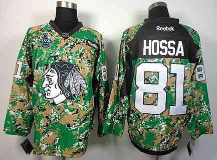 Men's Chicago Blackhawks #81 Marian Hossa 2015 Stanley Cup Digital Camo Veteran's Day Practice Jersey