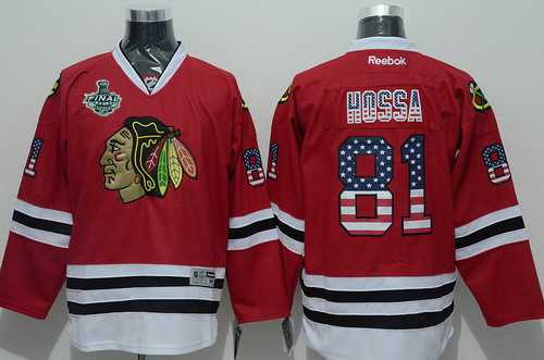 Men's Chicago Blackhawks #81 Marian Hossa 2015 Stanley Cup USA Flag Fashion Red Jersey