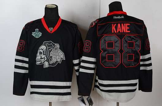 Men's Chicago Blackhawks #88 Patrick Kane 2015 Stanley Cup Black Ice Skulls Jersey