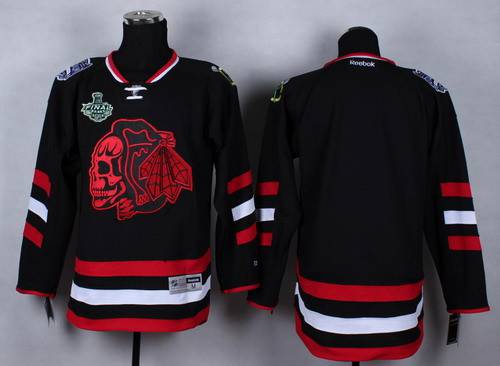 Men's Chicago Blackhawks 2015 Stanley Cup Blank 2014 Stadium Series Black With Red Skulls Jersey